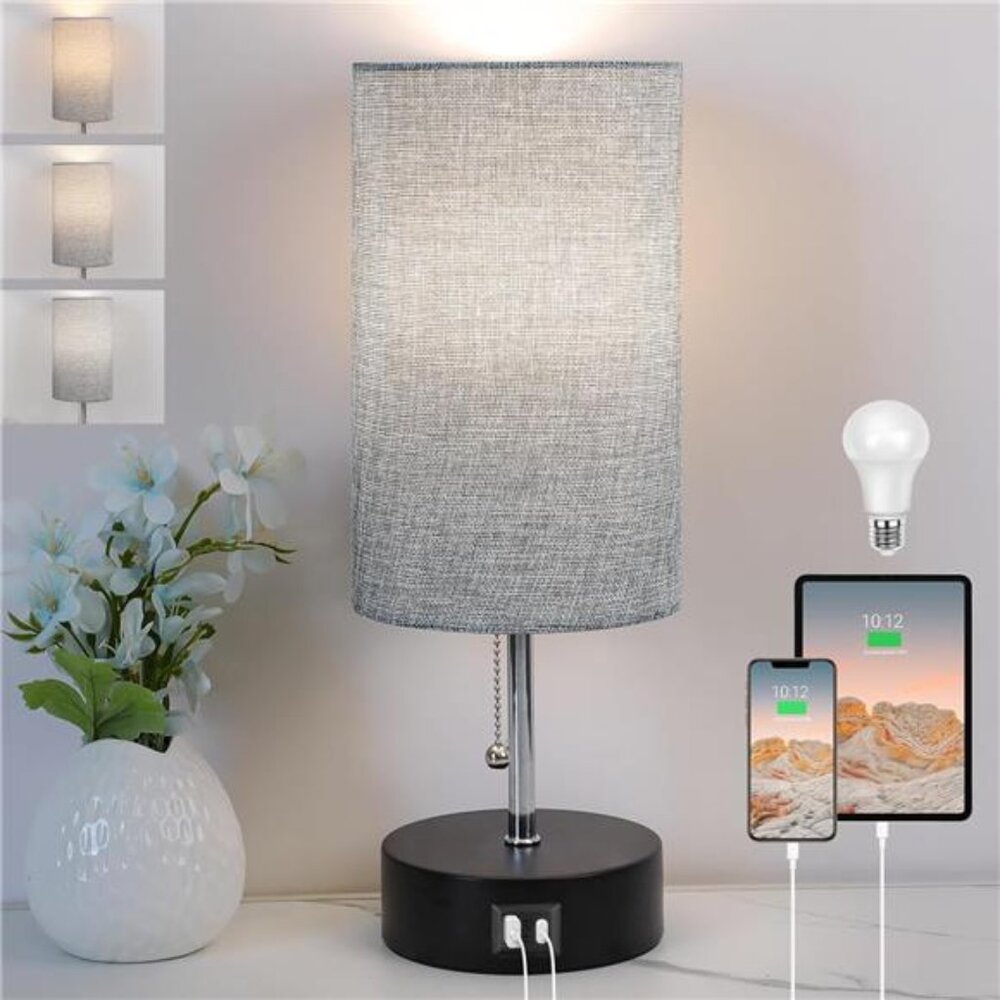 3-Color Temperature Bedside Lamp Nightstand Lamp with USB A Port and C Port